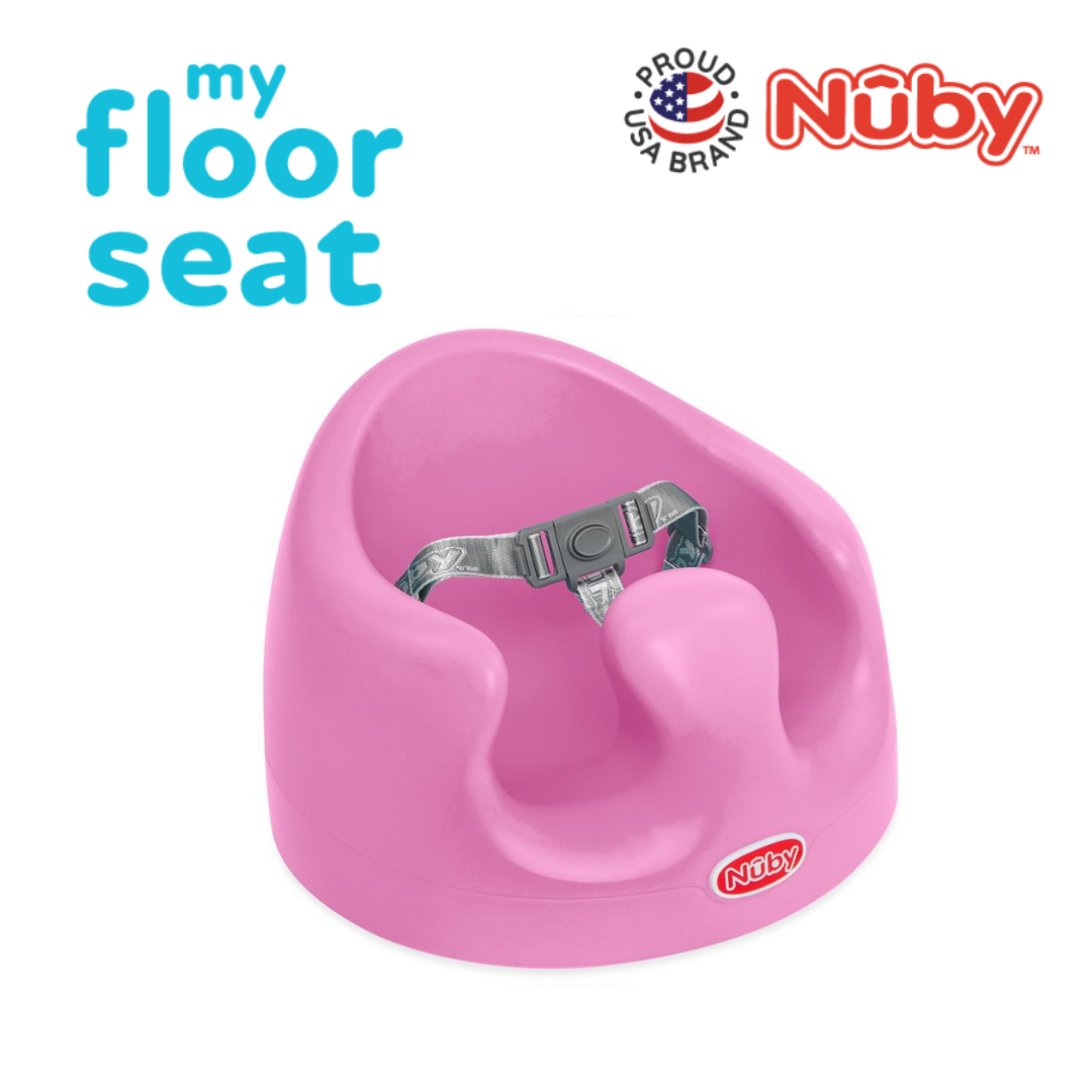 Astra Family A Pink Nuby Floor seat for baby's first chair labeled "my floor seat.