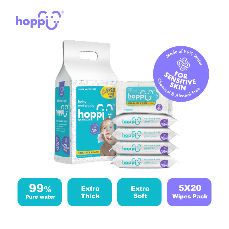 Hoppi 20 Sheets 5-In-1 Bundle Pack Baby Wet Wipes