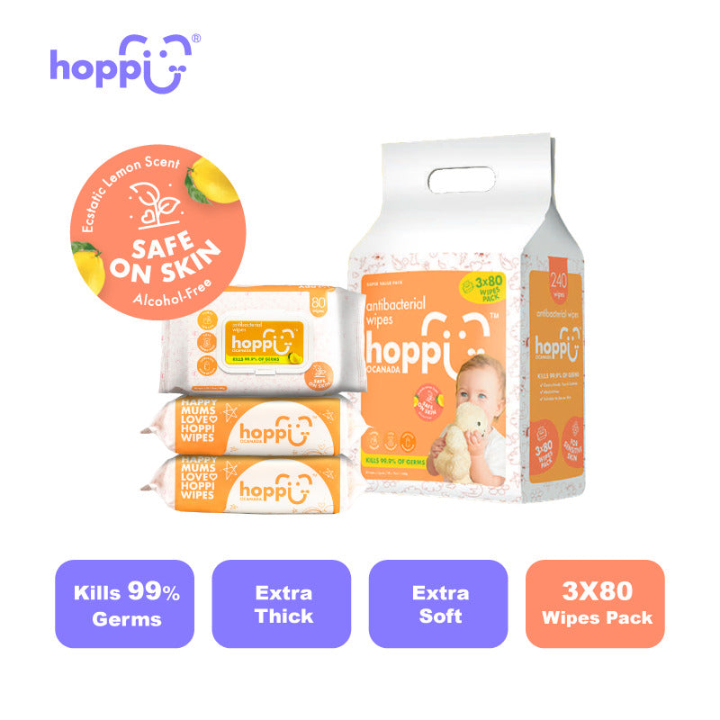 Hoppi 80 Sheets 3-In-1 Bundle Pack Antibacterial Wet Wipes