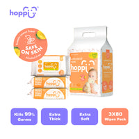 Hoppi 80 Sheets 3-In-1 Bundle Pack Antibacterial Wet Wipes