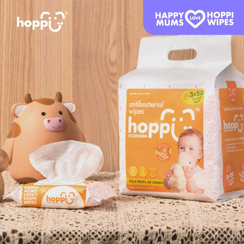 Hoppi 80 Sheets 3-In-1 Bundle Pack Antibacterial Wet Wipes