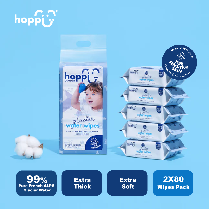 Hoppi 20 Sheets 5-in-1 Bundle Pack Premium Baby Glacier Wet Wipes