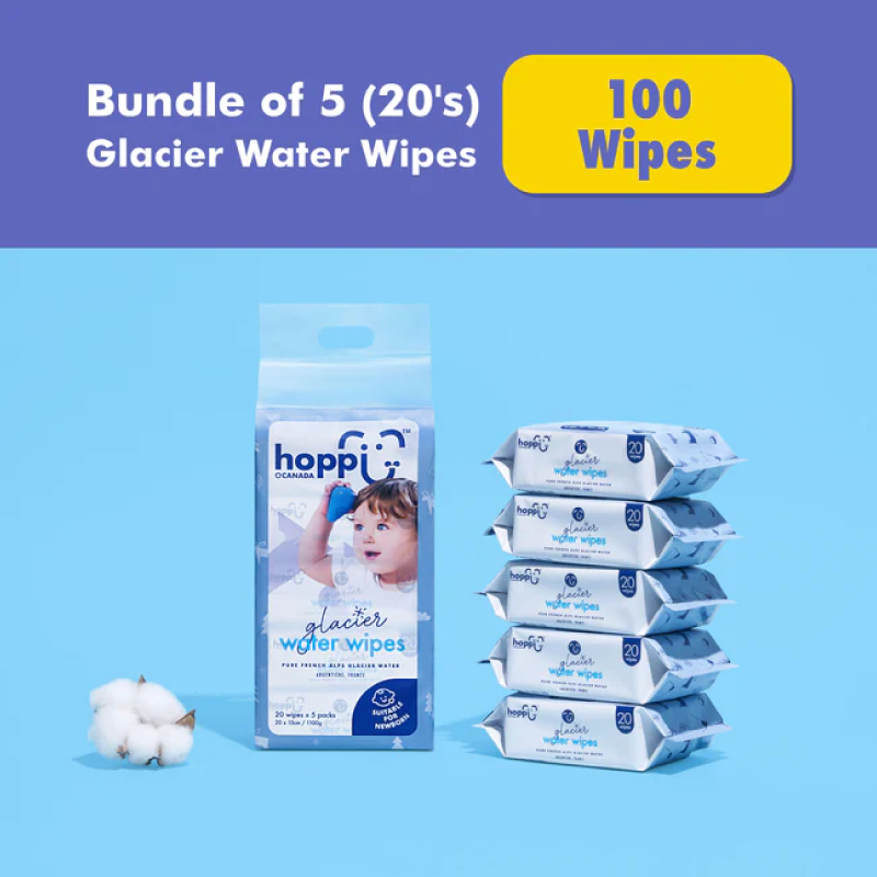 Hoppi 20 Sheets 5-in-1 Bundle Pack Premium Baby Glacier Wet Wipes - Astra Family