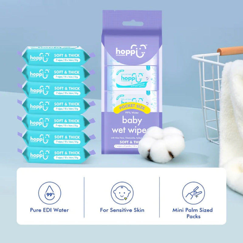 Hoppi 7 Sheets 8-in-1 Bundle Pack Baby Wet Wipes - Astra Family