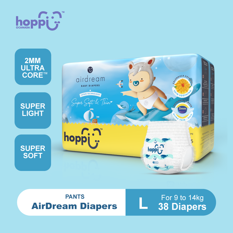 Astra Family Happyu is offering their Airdream Diapers L - 30 pack. These diaper pants provide comfortable and leak-free protection for your little one. Perfect alternative to Hoppi Pants Diapers L - 38 pcs.
