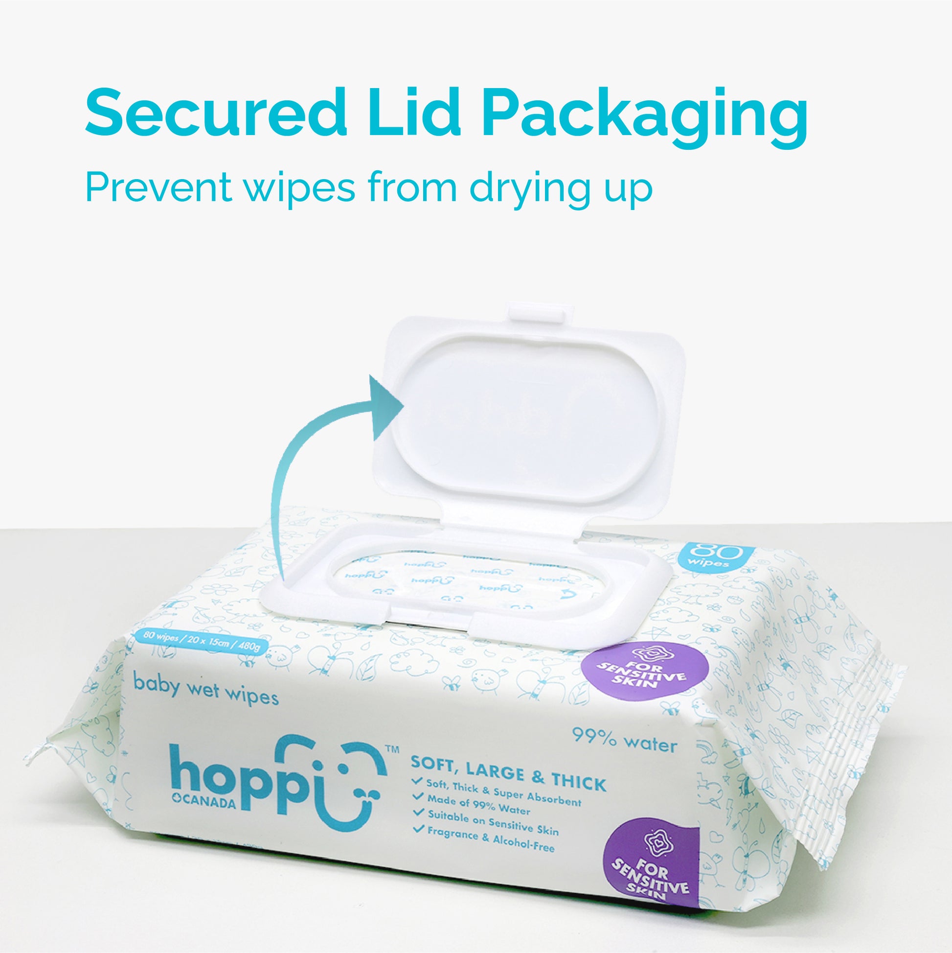Hoppi Wet Wipes - 80 Sheets-3 in 1 Bundle Pack (with White Cap)