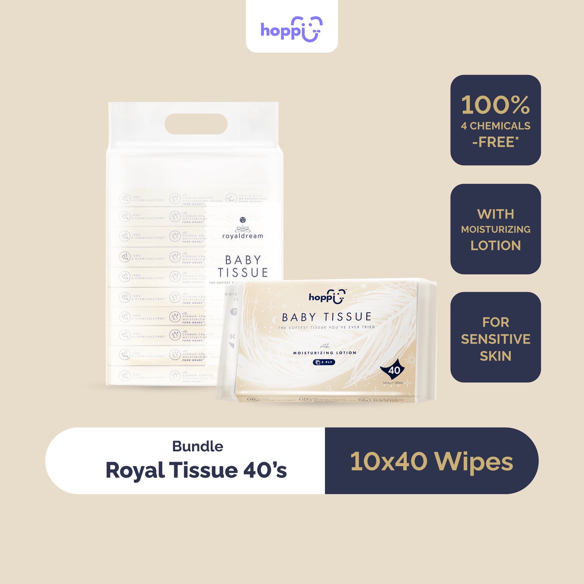 Hoppi Baby Tissue Bundles Pack - 40 sheets - 10 in 1 Bundle Pack