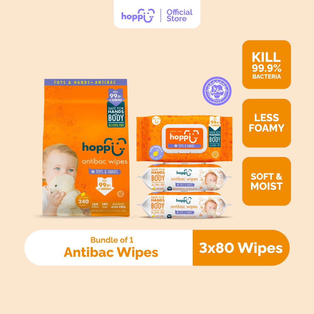 Hoppi 80's 3-In-1 Bundle Pack Antibacterial Wet Wipes (with White Cap)