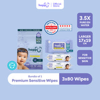 Hoppi 99% Premium Water Baby Wipes - 80 sheets - 3 in 1 Bundle Pack - Astra Family