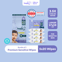 Hoppi 99% Premium Water Baby Wipes - 20 sheets - 5 in 1 Bundle Pack - Astra Family