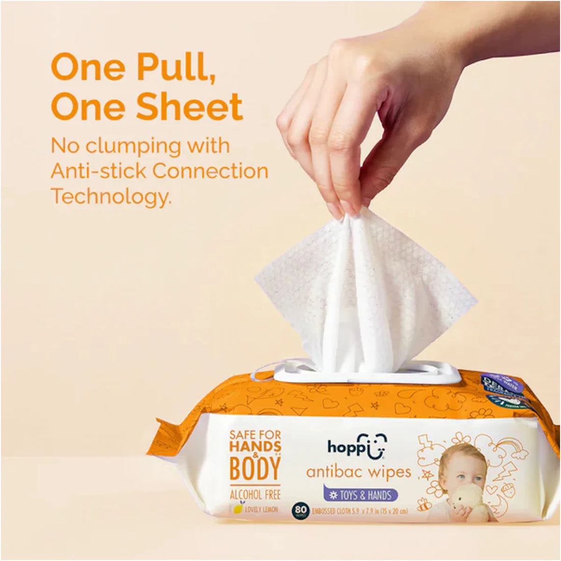 Hoppi Baby Antibacterial Wipes - 80 sheets (Single Pack) - Astra Family