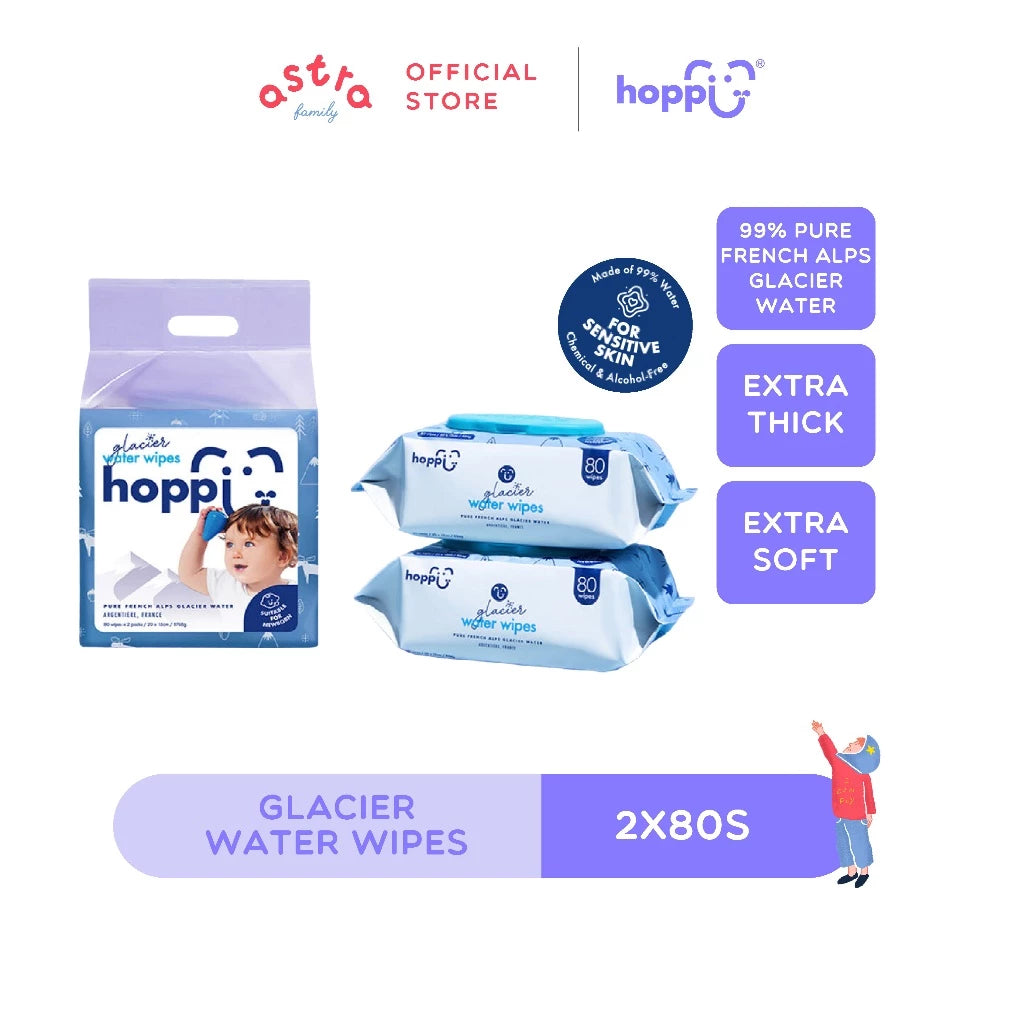 Hoppi 80 Sheets 2-in-1 Bundle Pack Premium Baby Glacier Wet Wipes