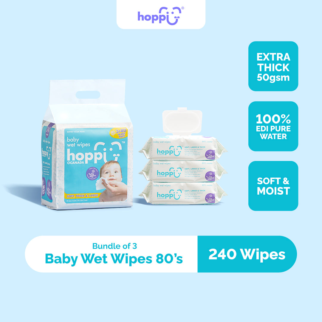 Hoppi Wet Wipes - 80 Sheets-3 in 1 Bundle Pack (with White Cap)