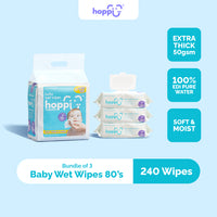 Hoppi Wet Wipes - 80 Sheets-3 in 1 Bundle Pack (with White Cap)