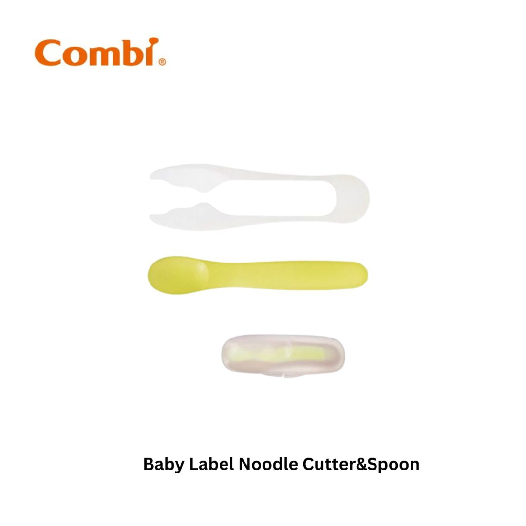 COMBI BABY LABEL NOODLE CUTTER & SPOON GREEN (LL) #81016