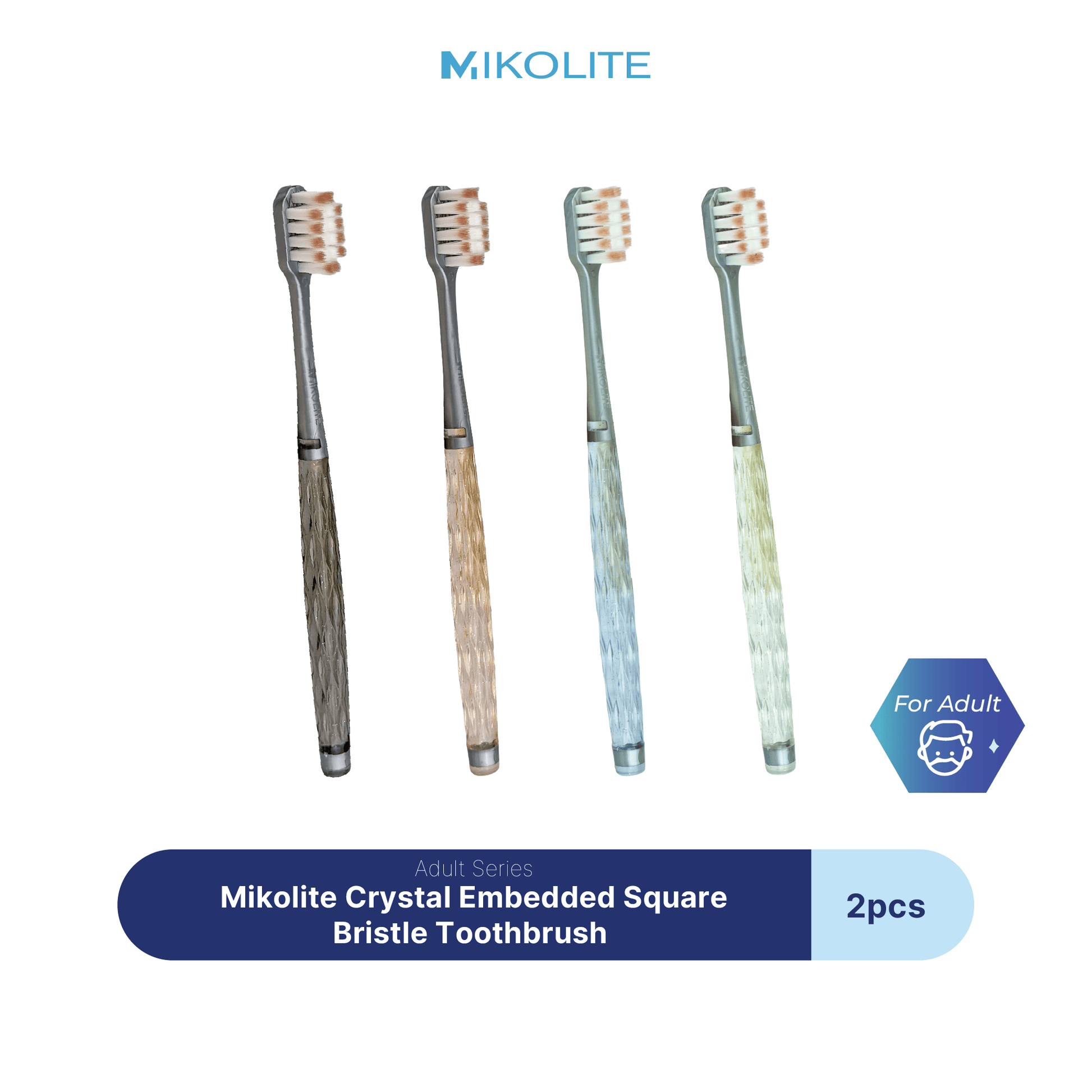 Mikolite Crystal Embedded Square Bristle Toothbrush  x 2