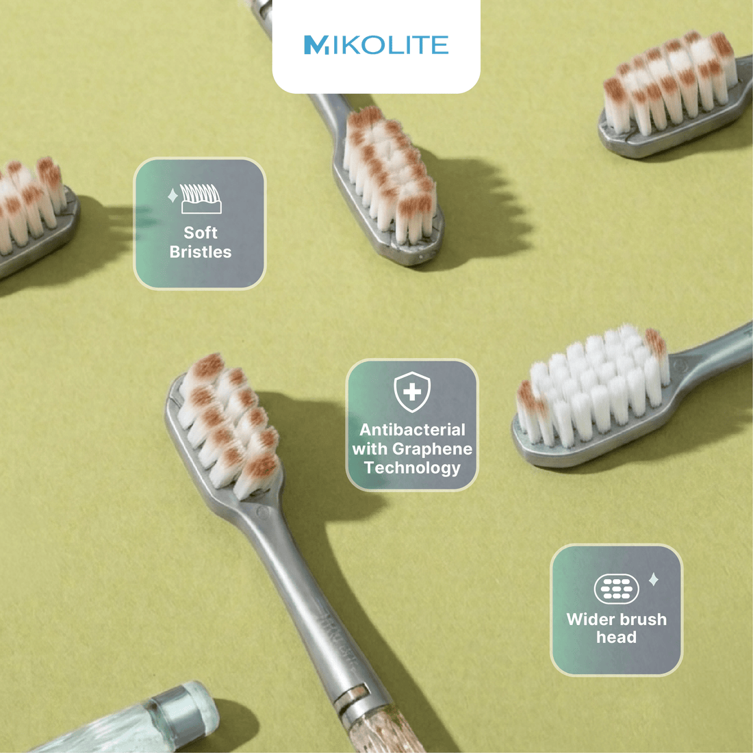 Mikolite Crystal Embedded Square Bristle Toothbrush  x 2