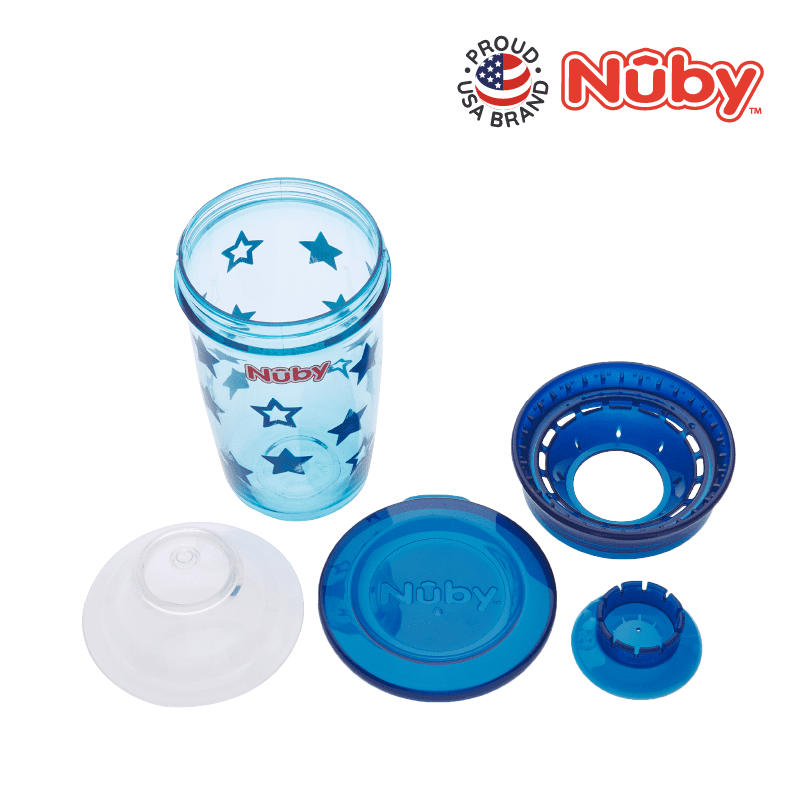Astra Family A blue cup with stars and a lid.