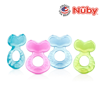 Astra Family Nuby's fish-shaped teether offers comfort and hygiene with teething bristles and a case.