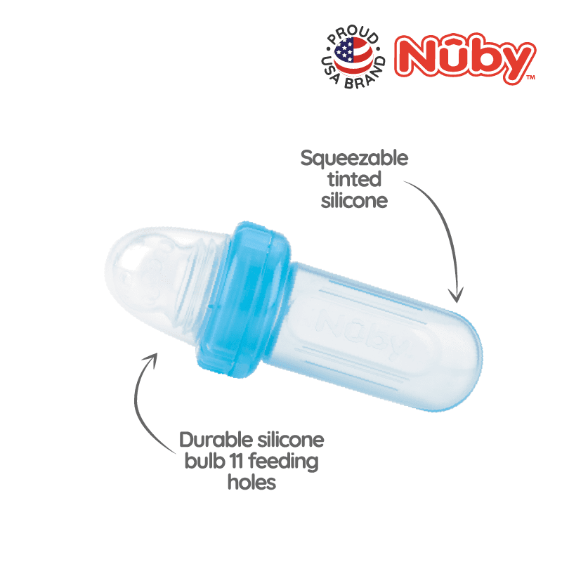 Astra Family A blue pacifier with the words nuby on it.