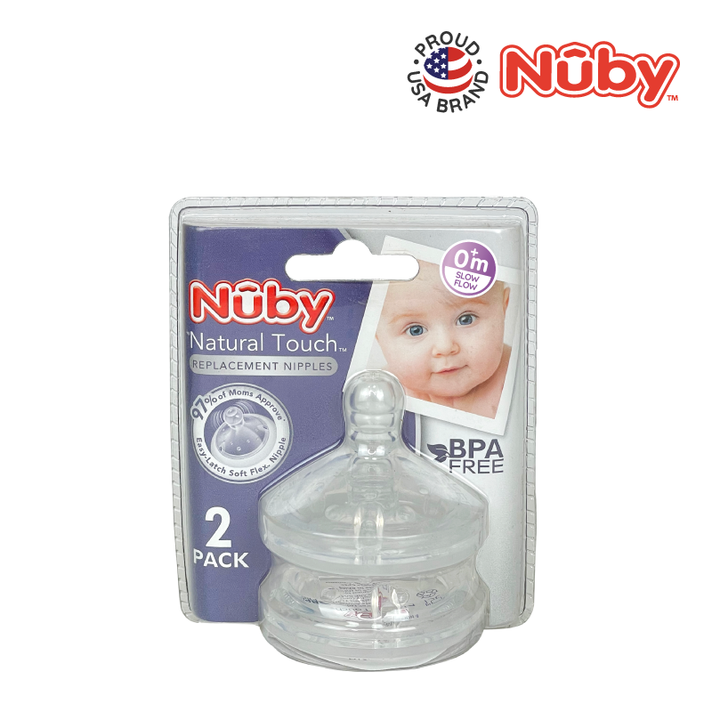 Astra Family Nuby natural touch bottle - 2 pack with Nuby Natural Touch Silicone Replacement Nipples - Slow Flow (2pcs).