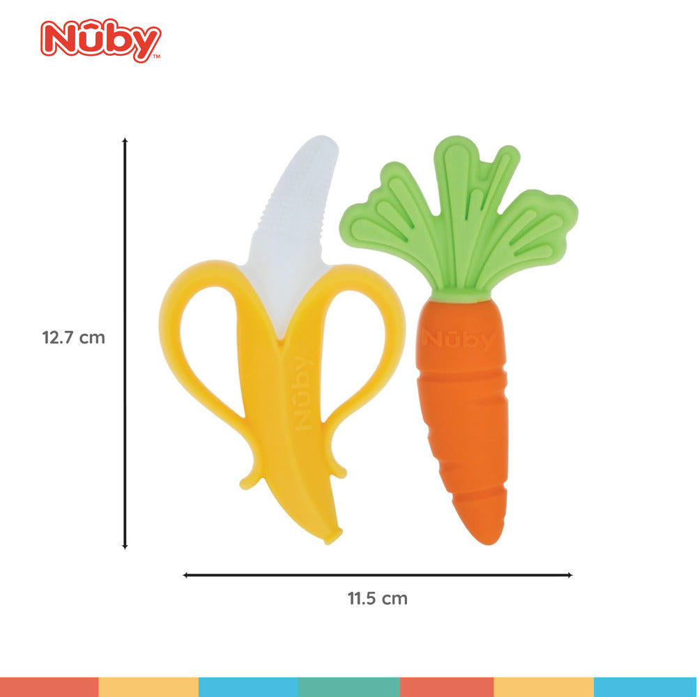 Nuby NanaNubs Banana Massaging Toothbrush and Carrot Teether - (2 Pack) Baby Teething Toys for 3+ Months