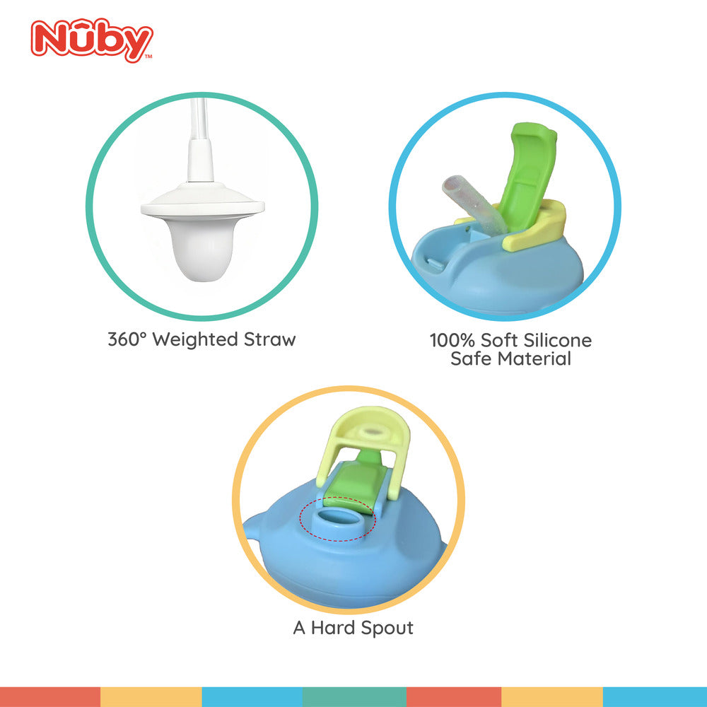 Nuby Multi-Function 2-in-1 Toddler Cup with 360° Weighted Straw and Hard Spout - 8 oz - Easy Grip Handles and Flip-It Top - 4+ Months - Astra Family