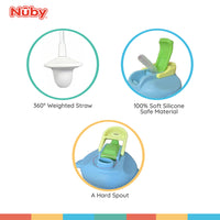 Nuby Multi-Function 2-in-1 Toddler Cup with 360° Weighted Straw and Hard Spout - 8 oz - Easy Grip Handles and Flip-It Top - 4+ Months - Astra Family