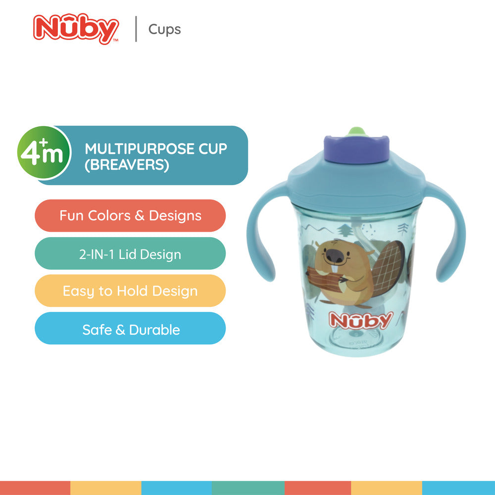 Nuby Multi-Function 2-in-1 Toddler Cup with 360° Weighted Straw and Hard Spout - 8 oz - Easy Grip Handles and Flip-It Top - 4+ Months