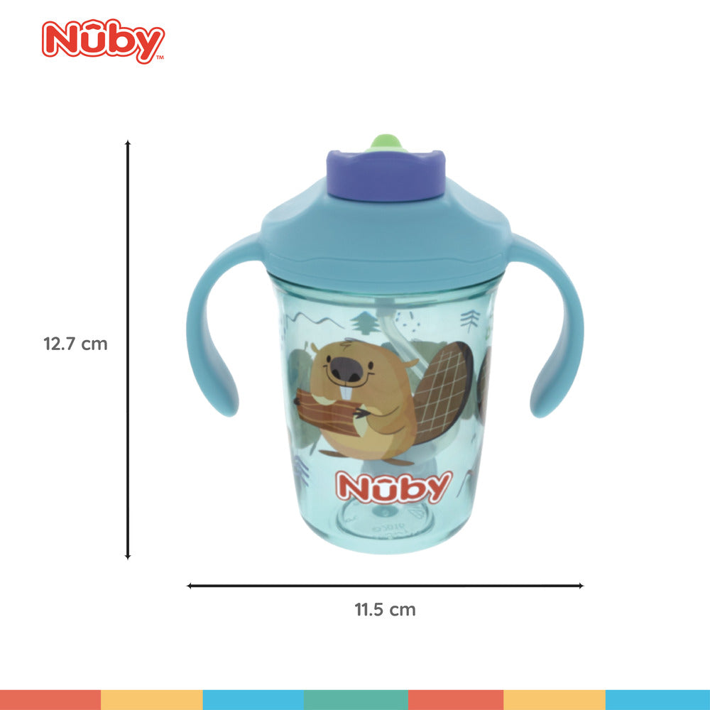 Nuby Multi-Function 2-in-1 Toddler Cup with 360° Weighted Straw and Hard Spout - 8 oz - Easy Grip Handles and Flip-It Top - 4+ Months - Astra Family