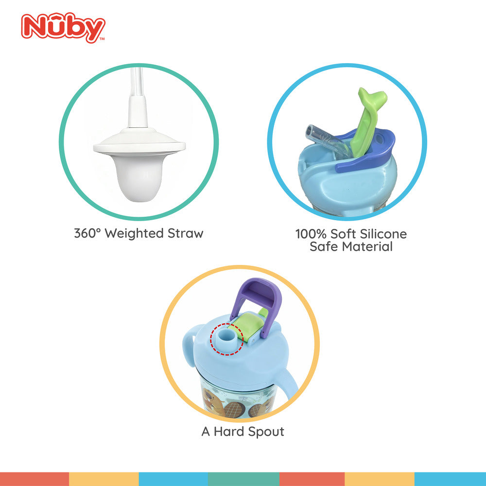 Nuby Multi-Function 2-in-1 Toddler Cup with 360° Weighted Straw and Hard Spout - 8 oz - Easy Grip Handles and Flip-It Top - 4+ Months - Astra Family