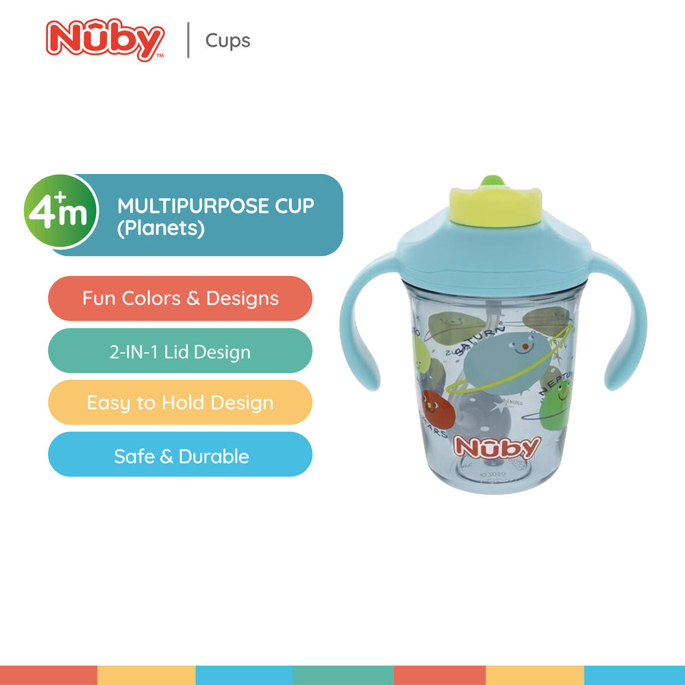 Nuby Multi-Function 2-in-1 Toddler Cup with 360° Weighted Straw and Hard Spout - 8 oz - Easy Grip Handles and Flip-It Top - 4+ Months