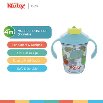 Nuby Multi-Function 2-in-1 Toddler Cup with 360° Weighted Straw and Hard Spout - 8 oz - Easy Grip Handles and Flip-It Top - 4+ Months - Astra Family