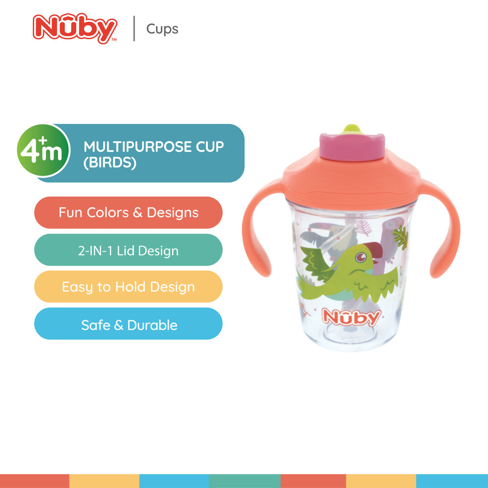 Nuby Multi-Function 2-in-1 Toddler Cup with 360° Weighted Straw and Hard Spout - 8 oz - Easy Grip Handles and Flip-It Top - 4+ Months - Astra Family