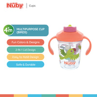 Nuby Multi-Function 2-in-1 Toddler Cup with 360° Weighted Straw and Hard Spout - 8 oz - Easy Grip Handles and Flip-It Top - 4+ Months - Astra Family