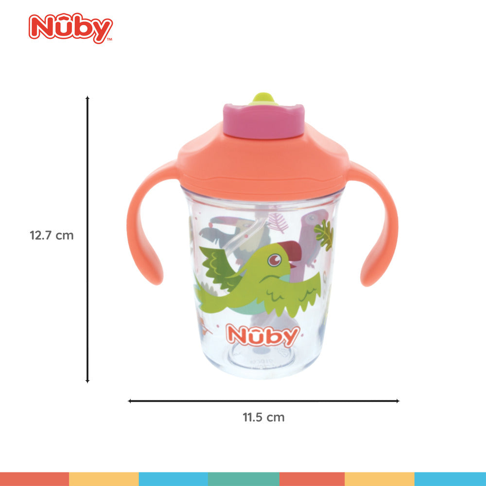 Nuby Multi-Function 2-in-1 Toddler Cup with 360° Weighted Straw and Hard Spout - 8 oz - Easy Grip Handles and Flip-It Top - 4+ Months - Astra Family