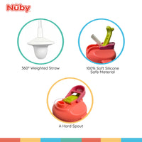 Nuby Multi-Function 2-in-1 Toddler Cup with 360° Weighted Straw and Hard Spout - 8 oz - Easy Grip Handles and Flip-It Top - 4+ Months - Astra Family
