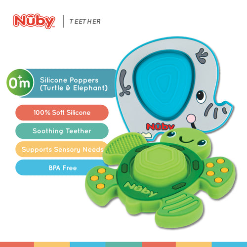 Nuby Silicone Poppers (2pcs Turtle & Elephant) - Astra Family