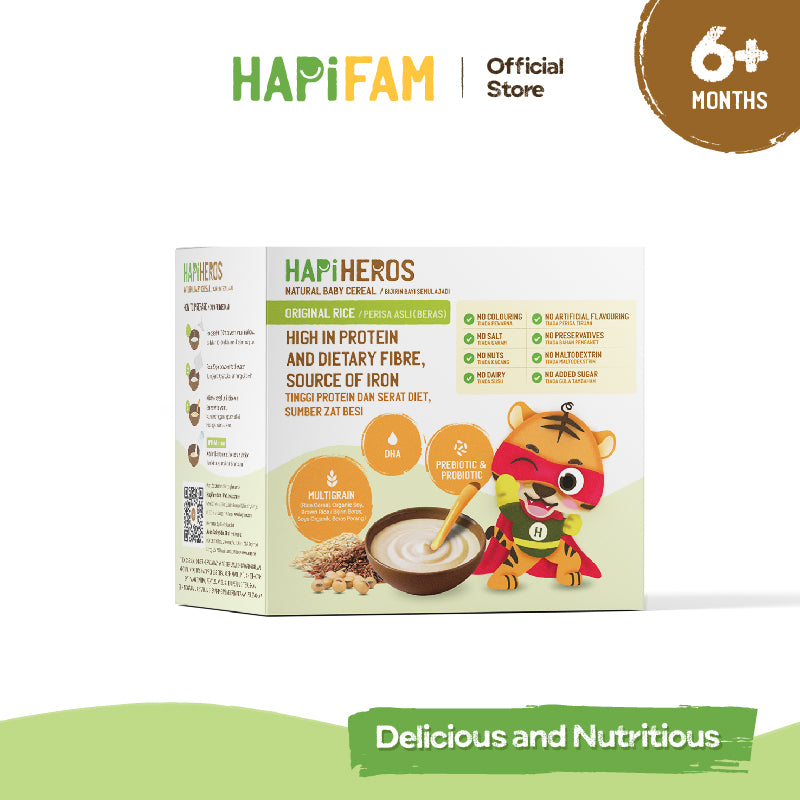 Astra Family A box of HAPIHEROS Baby Cereal - Original 200g (20g x 10)'s nutritious and delicious instant baby cereal.
