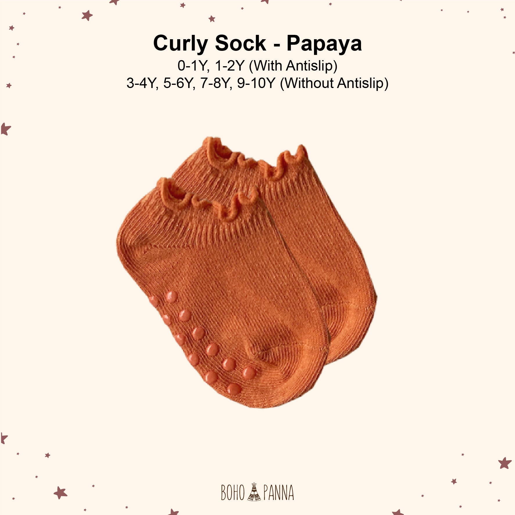 bohopanna curly sock papaya