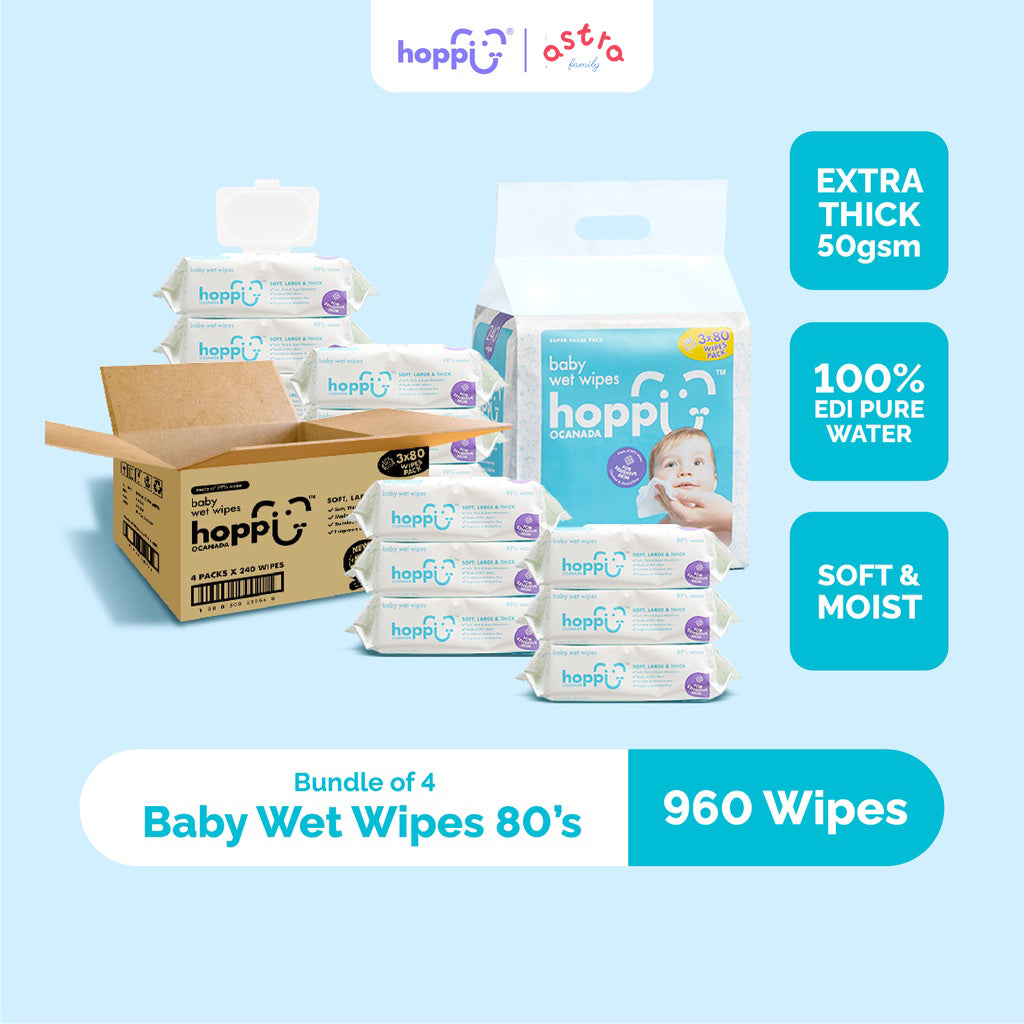 hoppi 80 sheets 3 in 1 bundle pack baby wet wipes (copy)