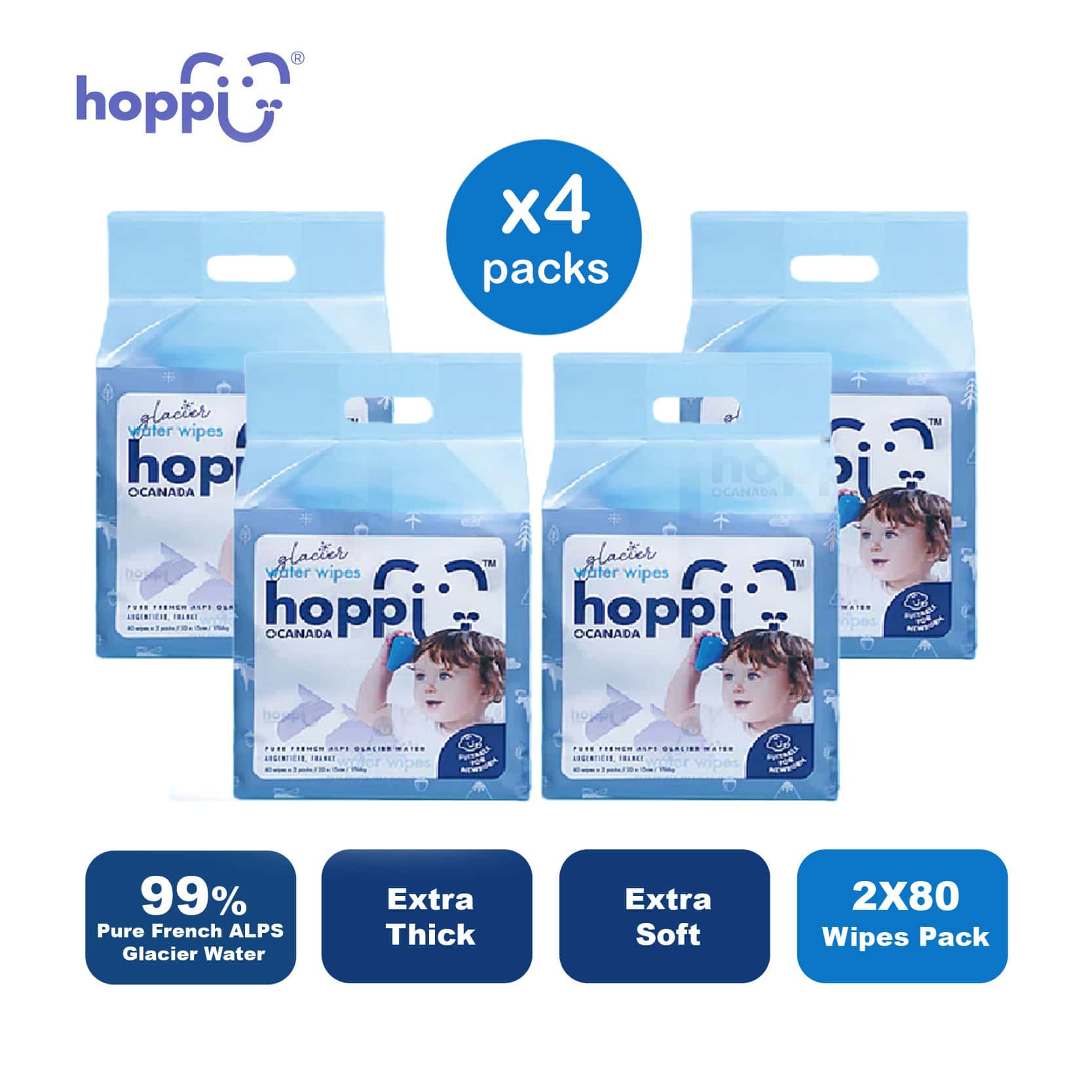 hoppi glacier water wipes 80's x 2packs (copy)