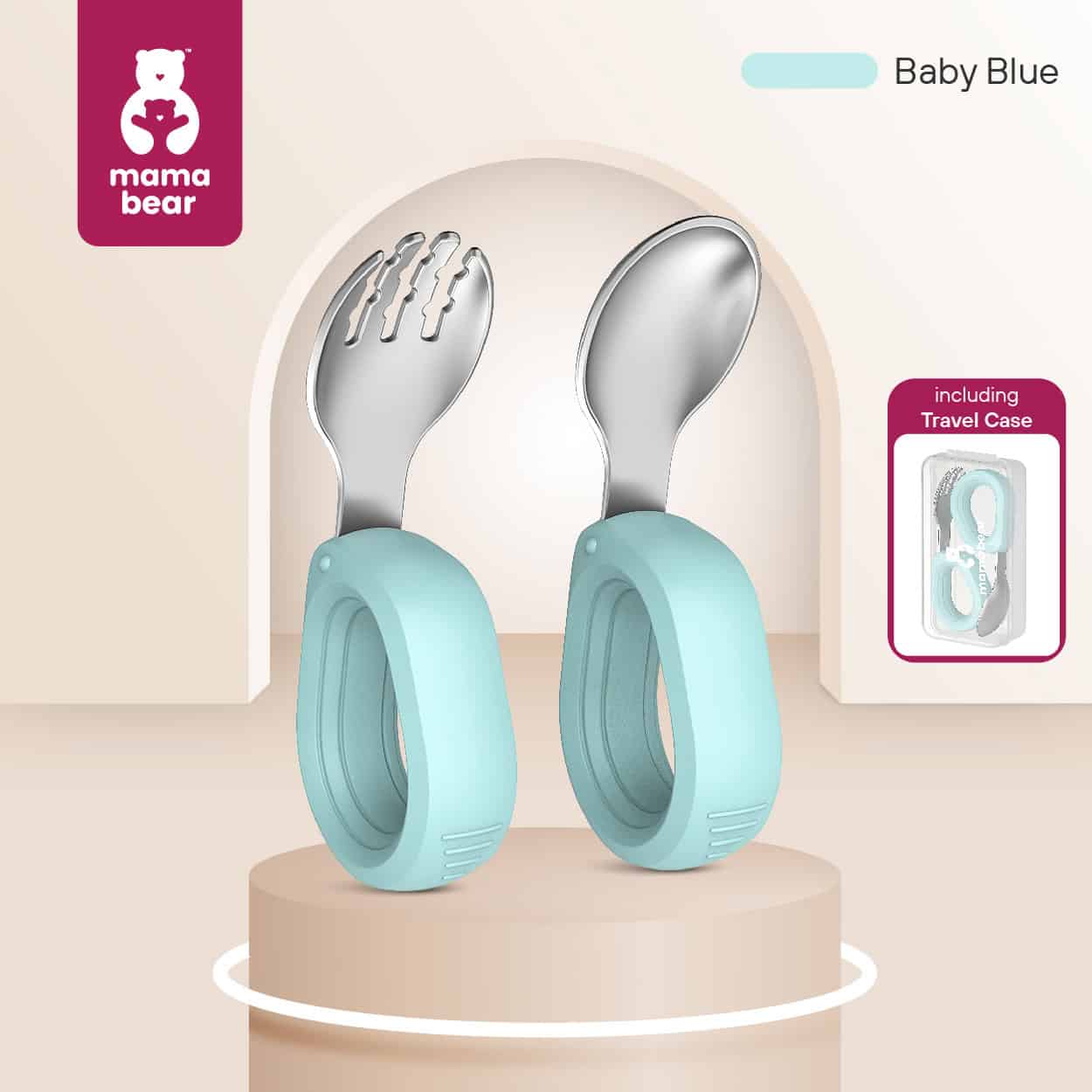 mamabear baby spoon and fork set blue