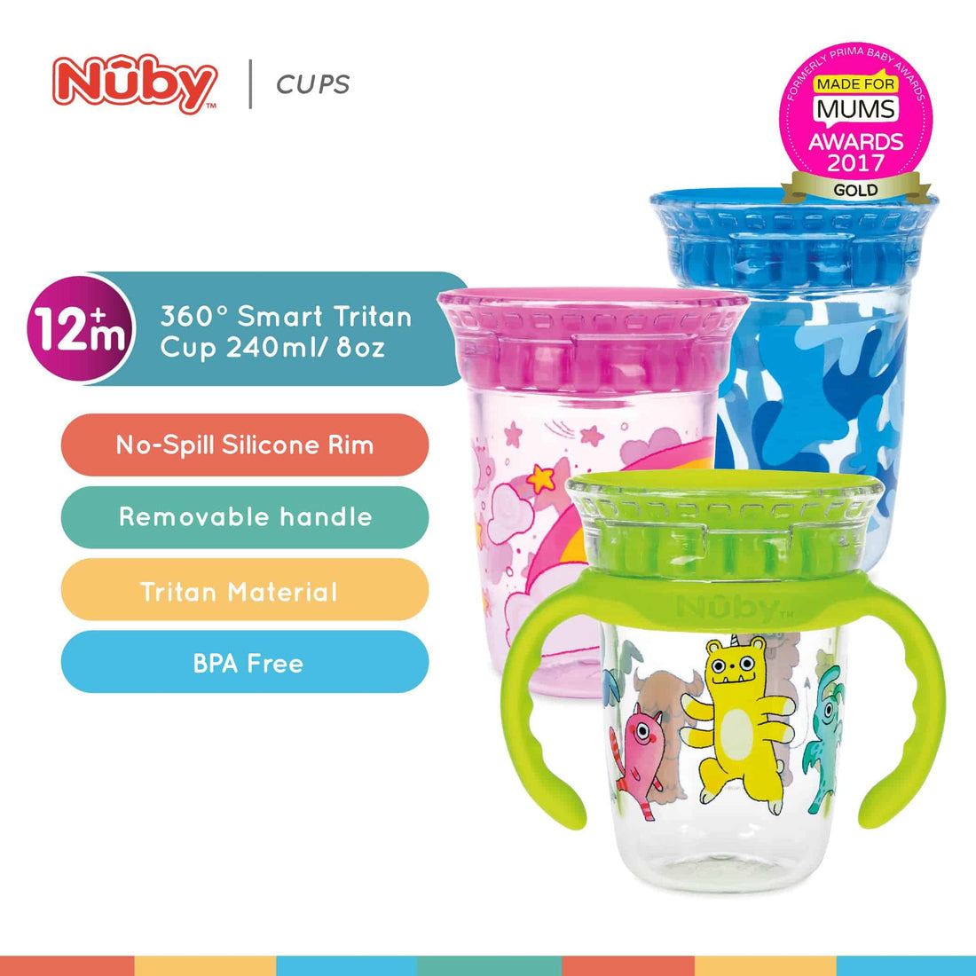 nuby 360° smart tritan cup with removeable handle 8oz/240ml