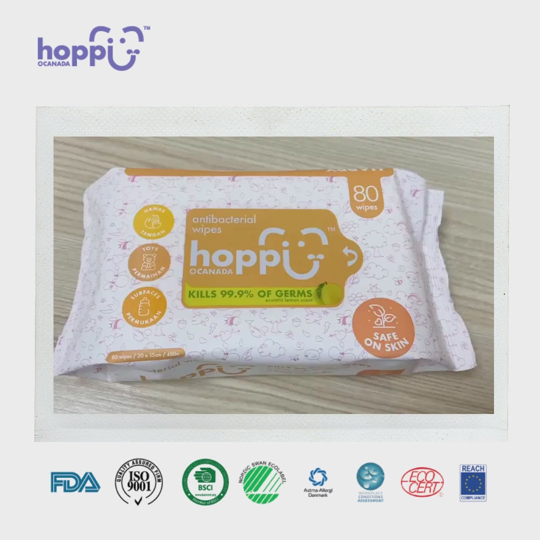 Hoppi 80 Sheets 3-In-1 Bundle Pack Antibacterial Wet Wipes