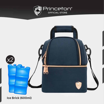 Princeton Double Layer Cooler Bag - Navy Blue + 2x Princeton Ice Brick (600ml)