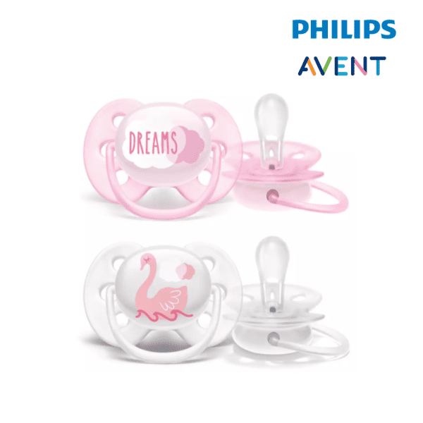 Astra Family Two pink pacifiers with the words philips advent.