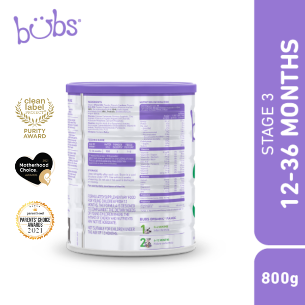 Astra Family Bob's Bubs Organic® Grass Fed Toddler Milk Stage 3 - 800g, the best organic baby formula made with Australian Cow Milk and without PPO+.