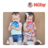Astra Family Two children sitting on a bench with the Nuby Designer Pinpoint 2 Handle Clik-It Trainer Cup With Pp Cover Spout Cup 270ML/9OZ, a baby training