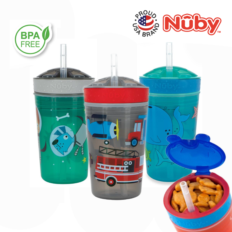 Cool Kid's Drinking Cup: Nuby Snack N Sip 1pk 270ml with Straw & Snack Cup